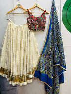 OFF WHITE AND BLUE BANDHANI CHANIYA CHOLI HANDMADEAHOLIC BY MISHKA