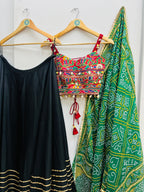 BLACK AND GREEN BANDHANI CHANIYA CHOLI HANDMADEAHOLIC BY MISHKA