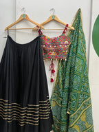 BLACK AND GREEN BANDHANI CHANIYA CHOLI HANDMADEAHOLIC BY MISHKA