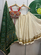 OFF WHITE AND RED, GREEN BANDHANI CHANIYA CHOLI HANDMADEAHOLIC BY MISHKA