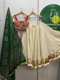 OFF WHITE AND RED, GREEN BANDHANI CHANIYA CHOLI HANDMADEAHOLIC BY MISHKA
