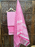 HANDBLOCK COTTON UNSTITCHED SUIT WITH COTTON DUPATTA