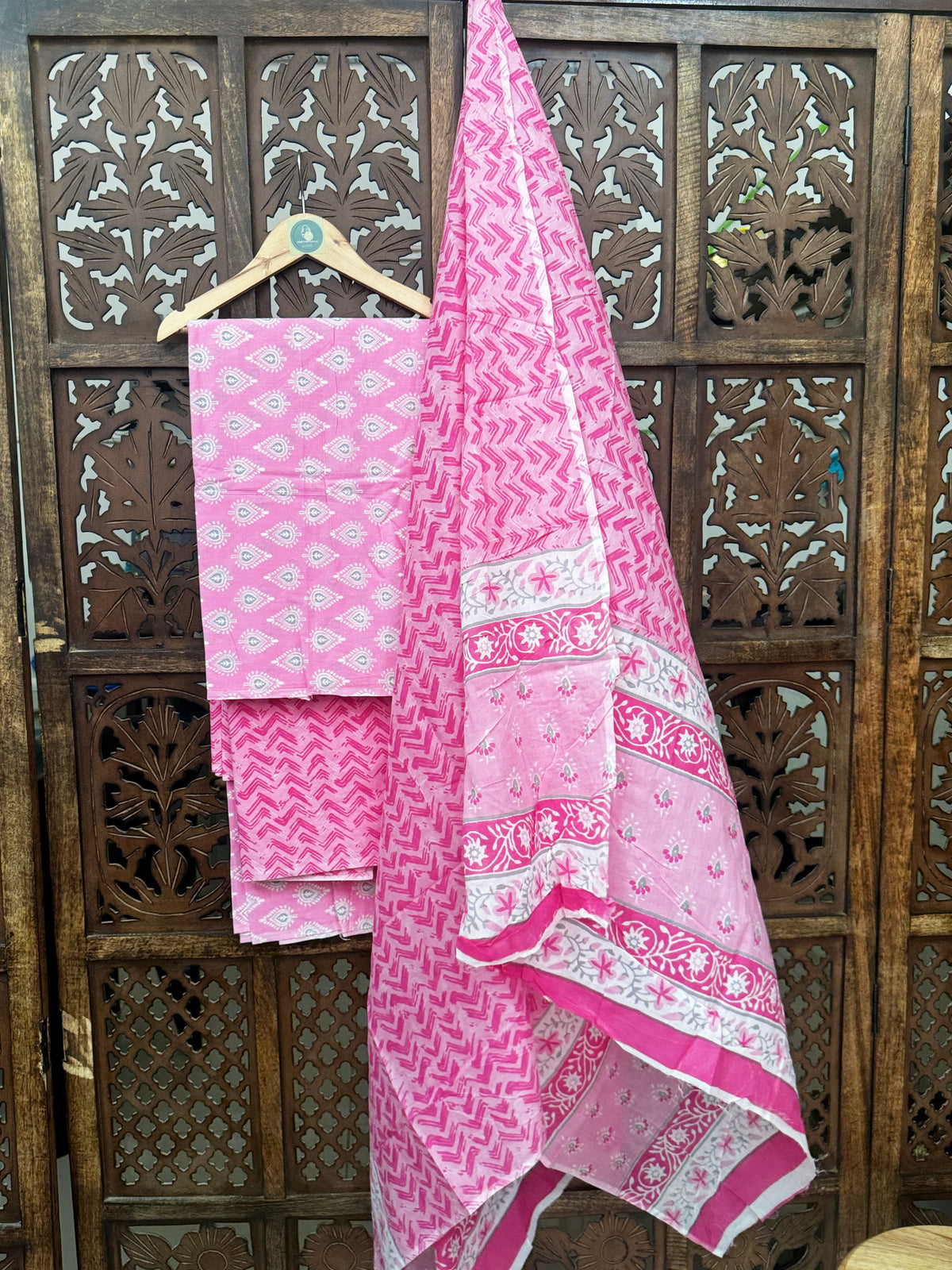 HANDBLOCK COTTON UNSTITCHED SUIT WITH COTTON DUPATTA