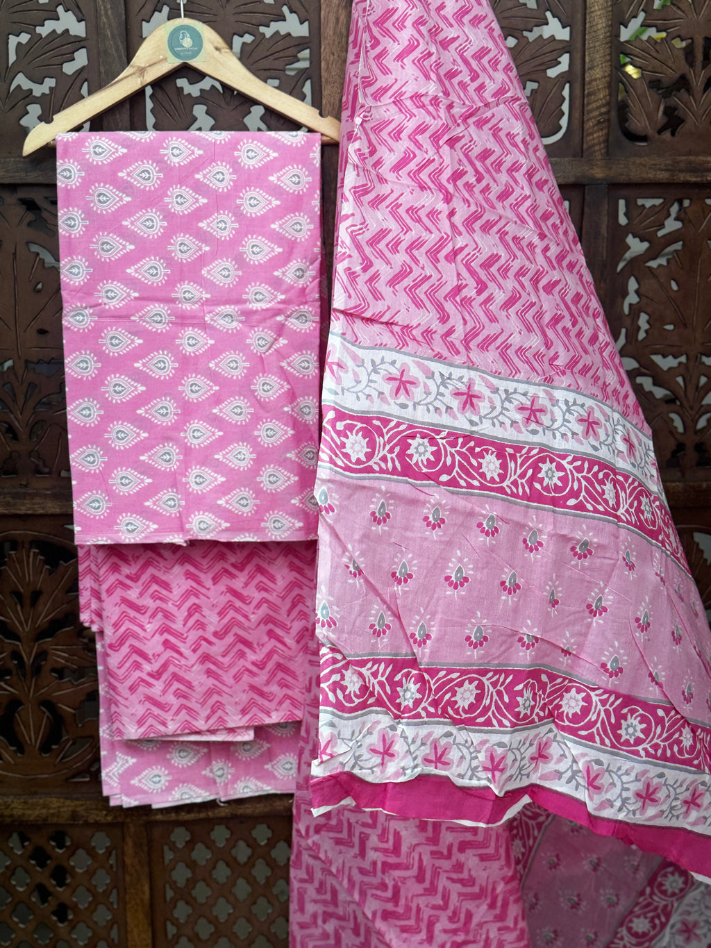 HANDBLOCK COTTON UNSTITCHED SUIT WITH COTTON DUPATTA
