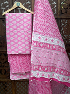 HANDBLOCK COTTON UNSTITCHED SUIT WITH COTTON DUPATTA