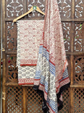 HANDBLOCK COTTON UNSTITCHED SUIT WITH COTTON DUPATTA