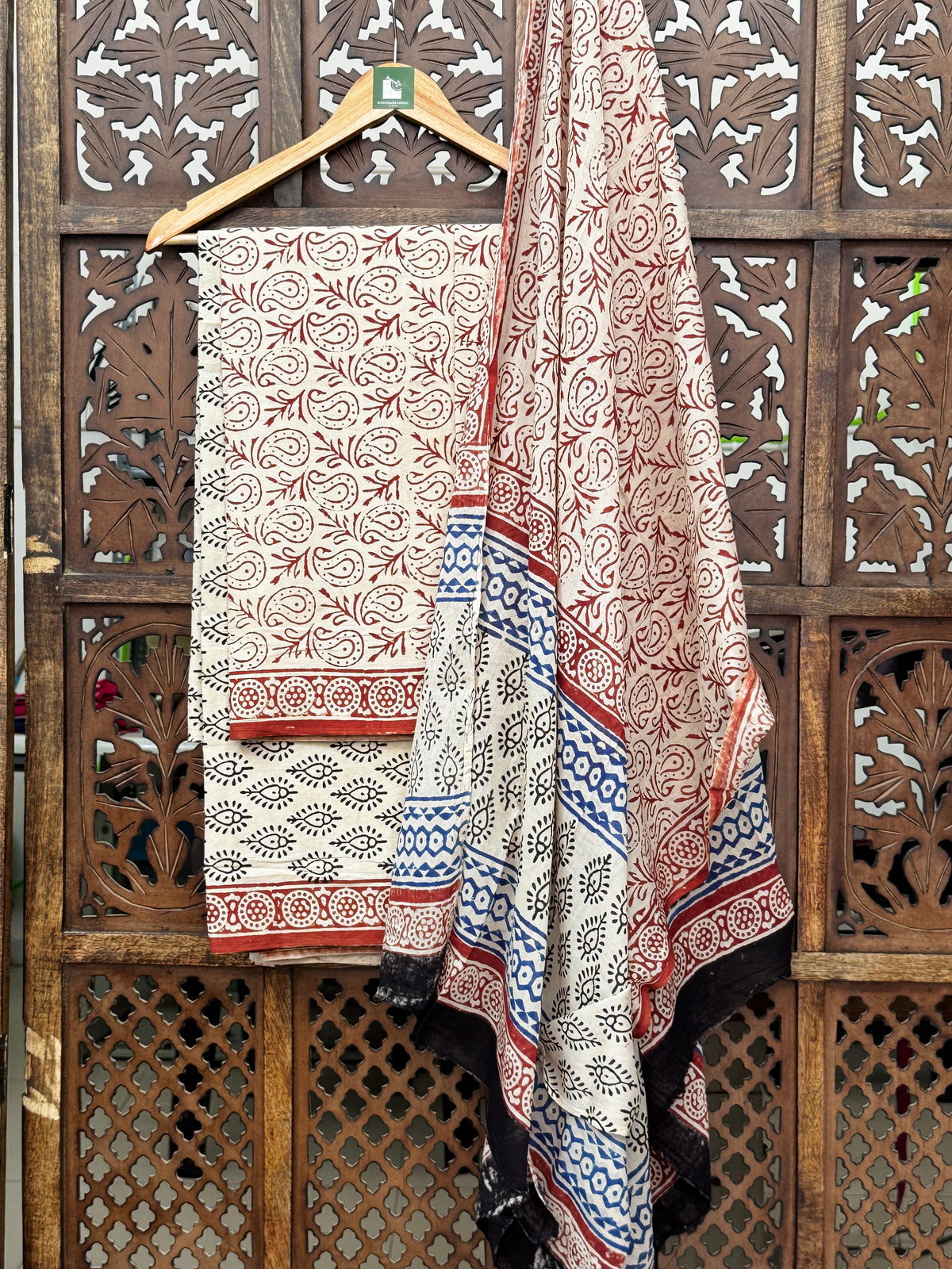 HANDBLOCK COTTON UNSTITCHED SUIT WITH COTTON DUPATTA