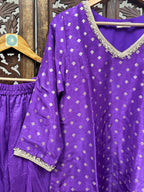 Regal Violet Dola Silk Suit Set with High-Flare Umbrella Palazzo & Embroidered Net Dupatta HANDMADEAHOLIC BY MISHKA
