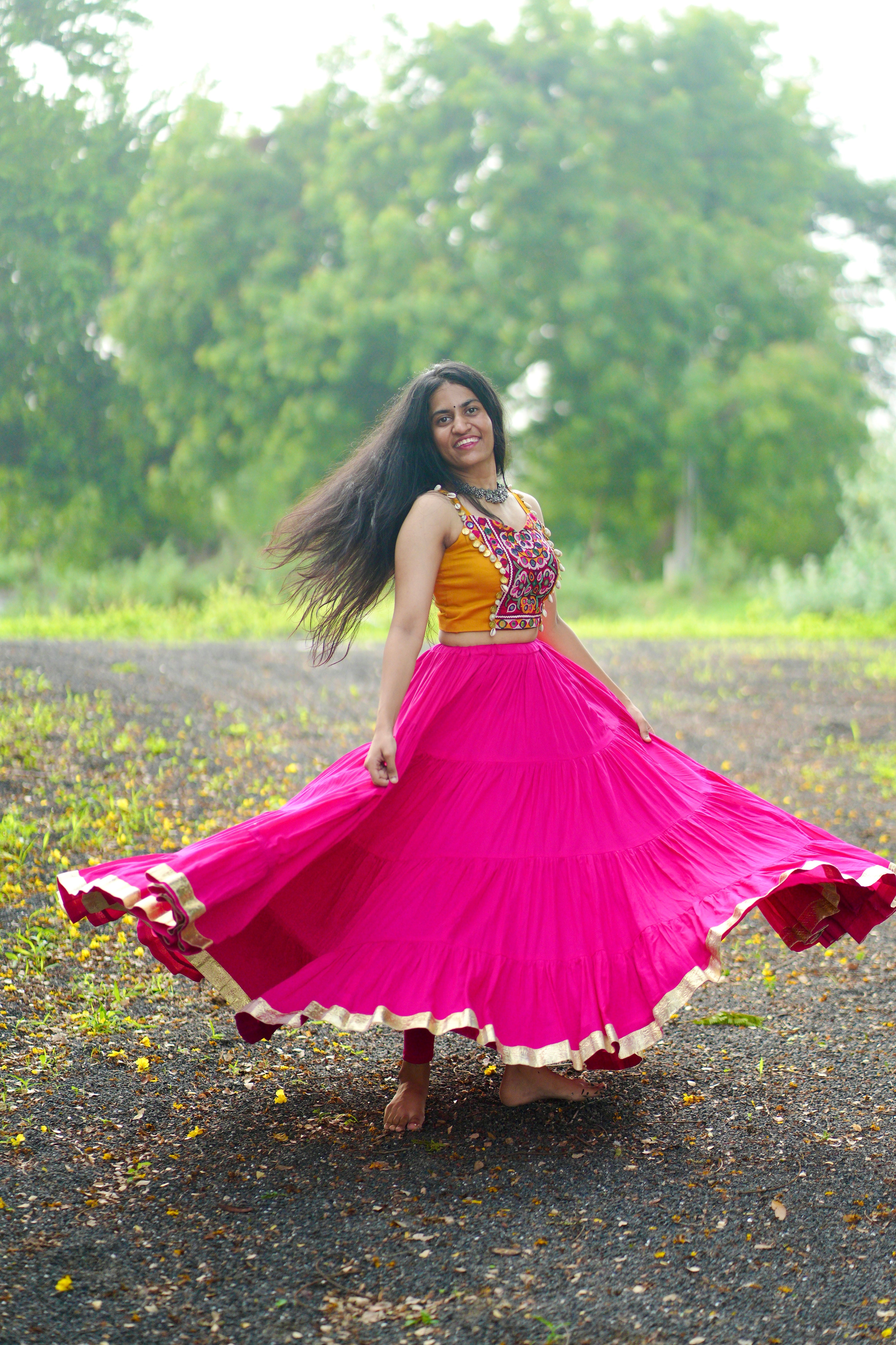 RANI PINK AND MUSTARD CHANIYA CHOLI HANDMADEAHOLIC BY MISHKA