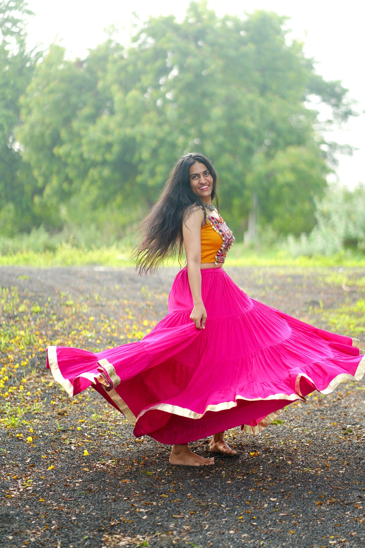 RANI PINK AND MUSTARD CHANIYA CHOLI HANDMADEAHOLIC BY MISHKA