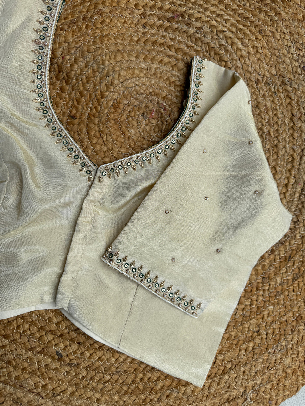GOLDEN SIMMER TISSUE SILK HANDWORK  BLOUSE HANDMADEAHOLIC BY MISHKA
