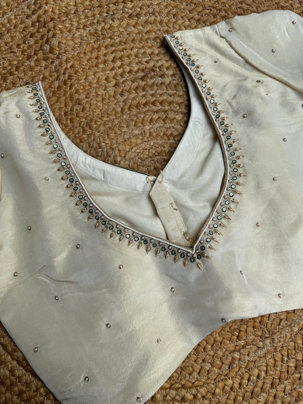 GOLDEN SIMMER TISSUE SILK HANDWORK  BLOUSE HANDMADEAHOLIC BY MISHKA