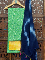Vibrant Meadow Handblock Mul Cotton Suit Set with Shibori Chiffon Dupatta HANDMADEAHOLIC BY MISHKA