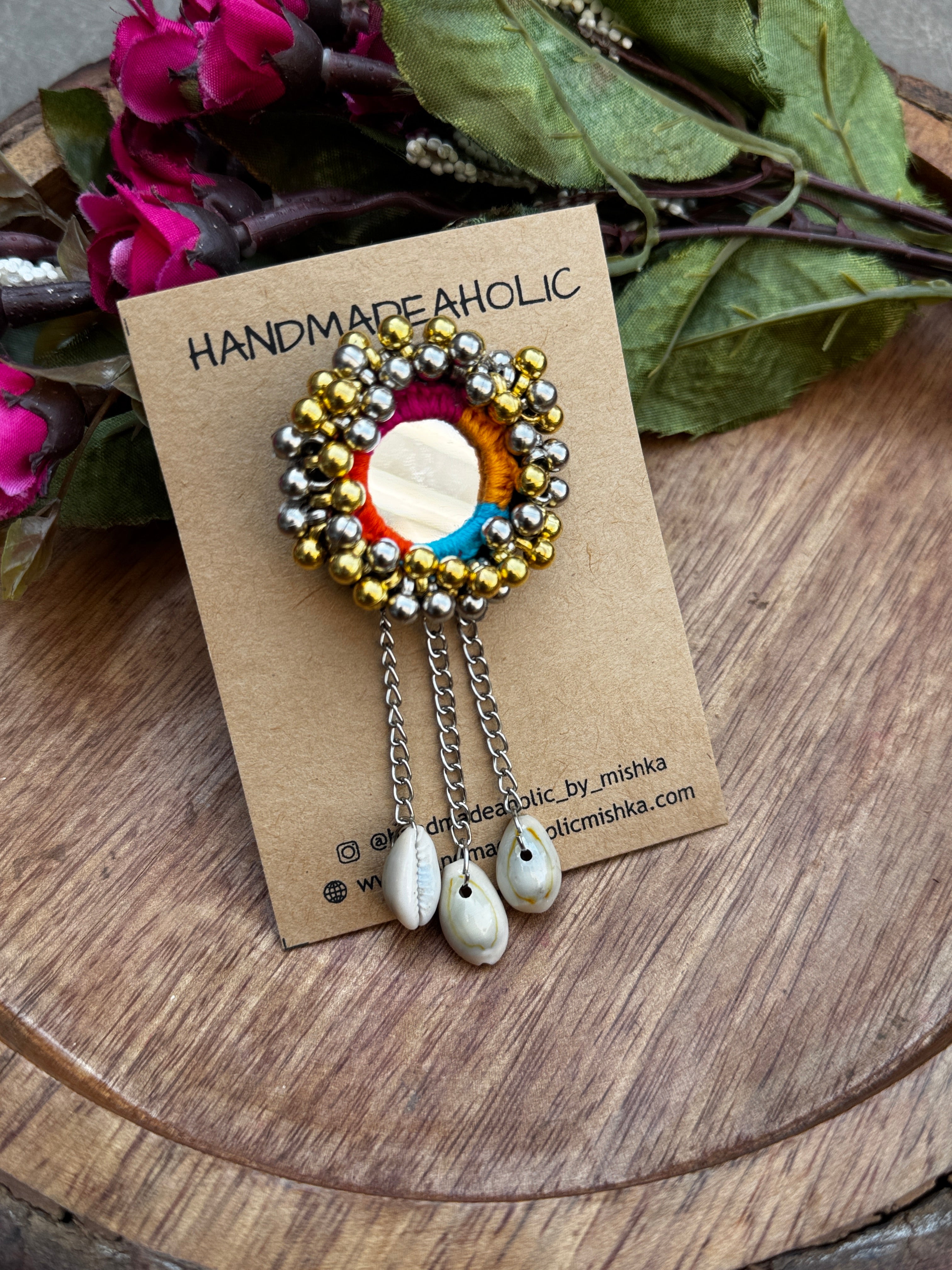 Handcrafted Mirror-Work Boho Hair Pin with Ghunghroo & Cowrie Shell Charms