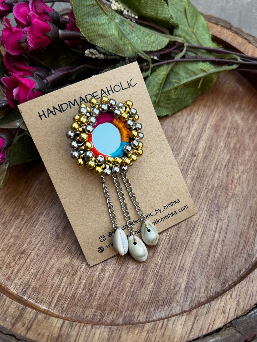 Handcrafted Mirror-Work Boho Hair Pin with Ghunghroo & Cowrie Shell Charms