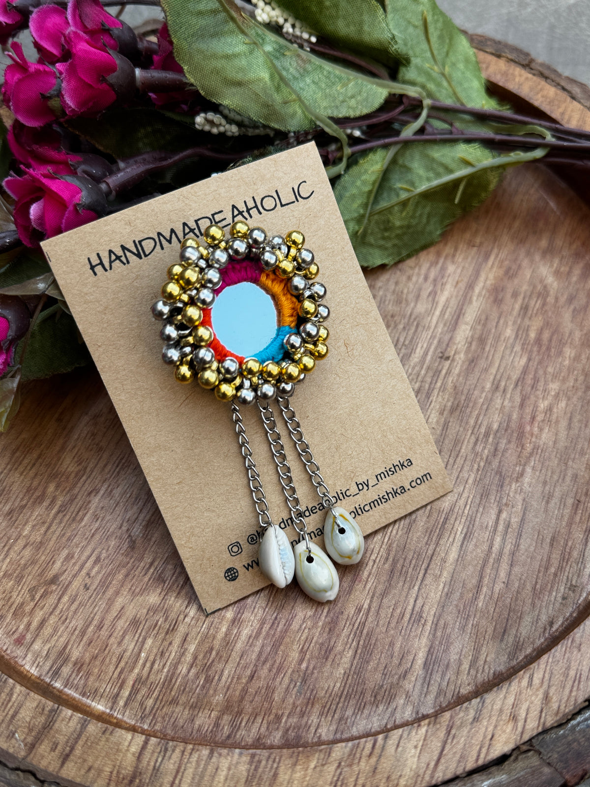 Handcrafted Mirror-Work Boho Hair Pin with Ghunghroo & Cowrie Shell Charms