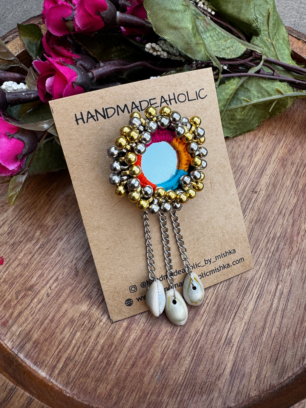 Handcrafted Mirror-Work Boho Hair Pin with Ghunghroo & Cowrie Shell Charms