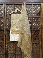 Olive & Mustard Hand-Block Printed Cotton Suit Set | 3-Piece Unstitched Fabric with Kota Doria Dupatta HANDMADEAHOLIC BY MISHKA