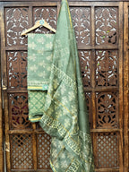 Sage Green Handblock Chanderi Silk Suit Set HANDMADEAHOLIC BY MISHKA