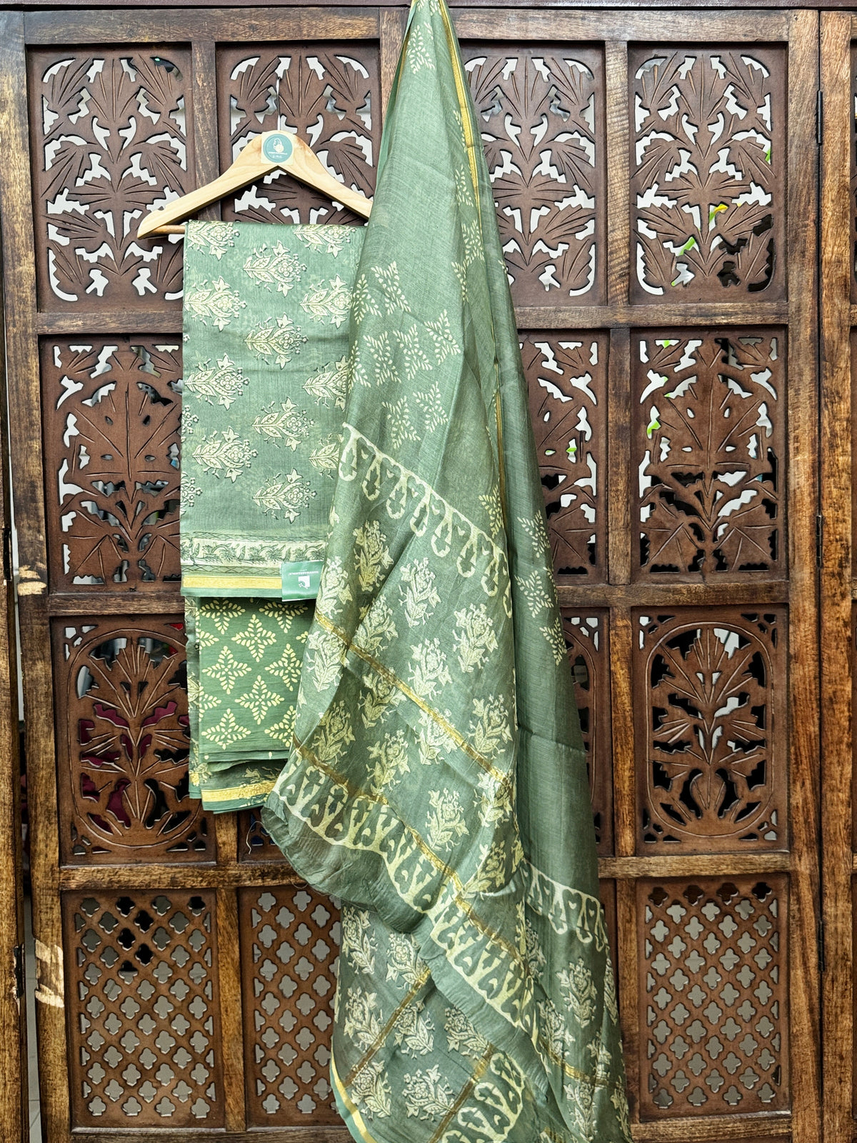 Sage Green Handblock Chanderi Silk Suit Set HANDMADEAHOLIC BY MISHKA