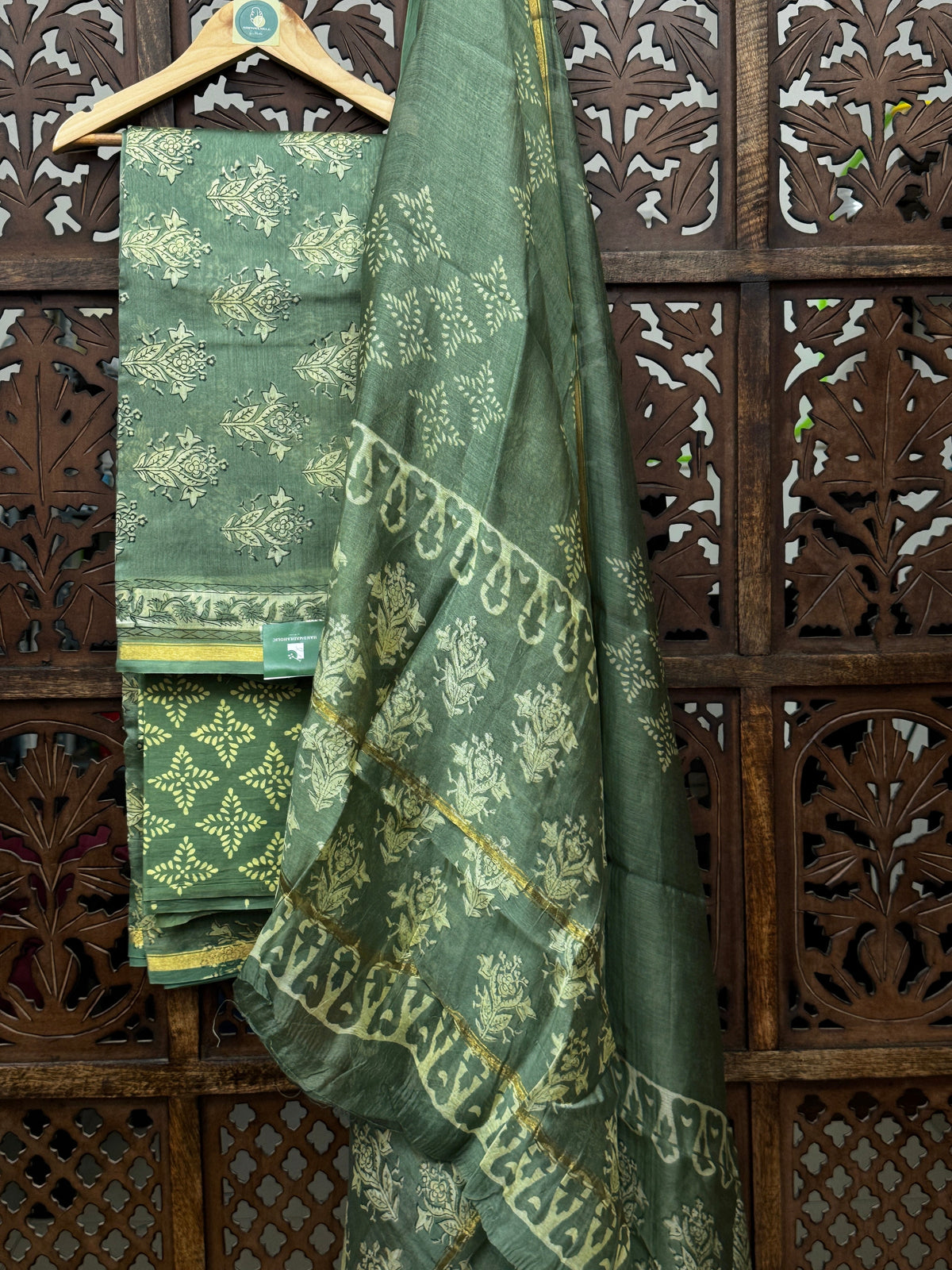 Sage Green Handblock Chanderi Silk Suit Set HANDMADEAHOLIC BY MISHKA