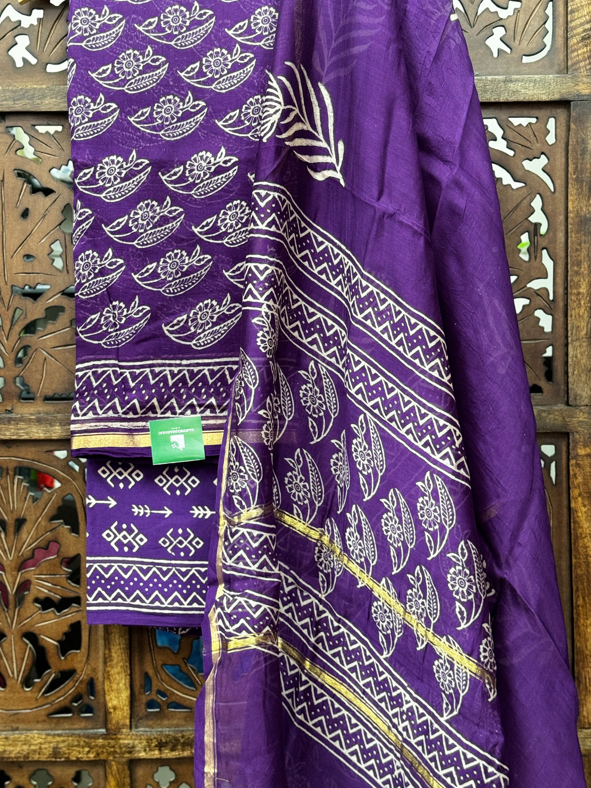 Regal Plum Hand-Block Chanderi Silk Unstitched Suit Set HANDMADEAHOLIC BY MISHKA