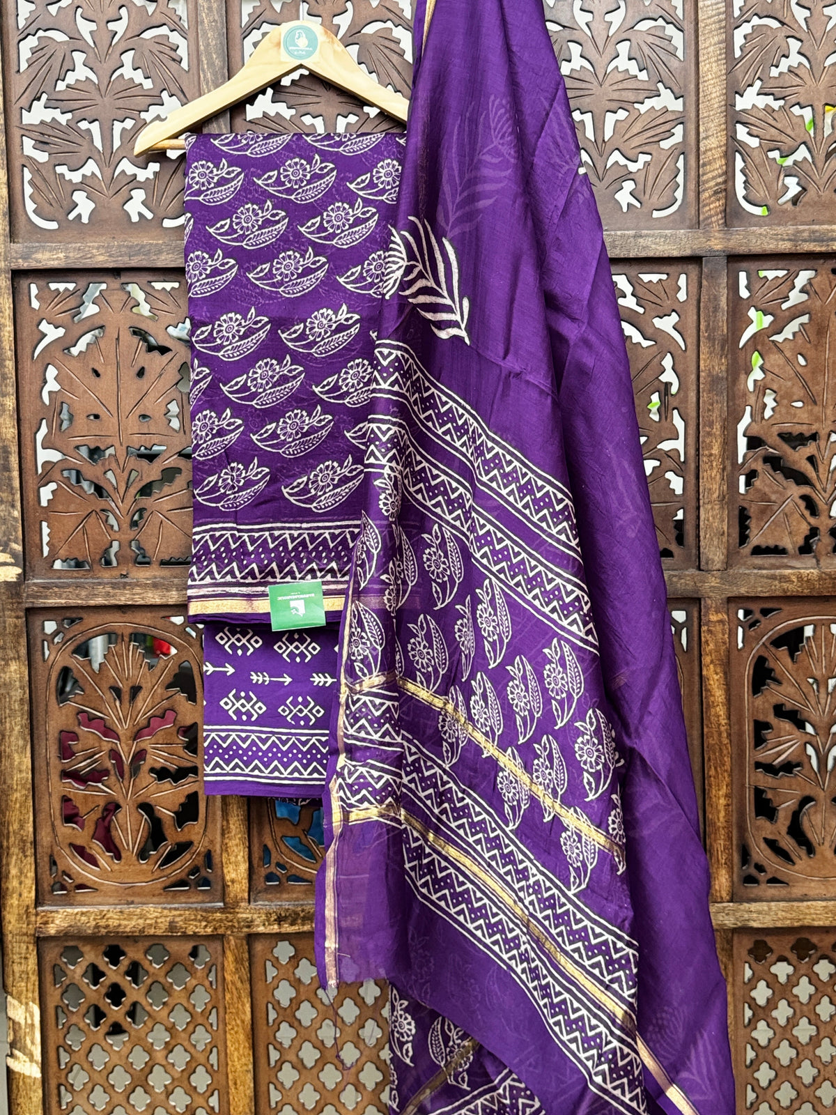 Regal Plum Hand-Block Chanderi Silk Unstitched Suit Set HANDMADEAHOLIC BY MISHKA