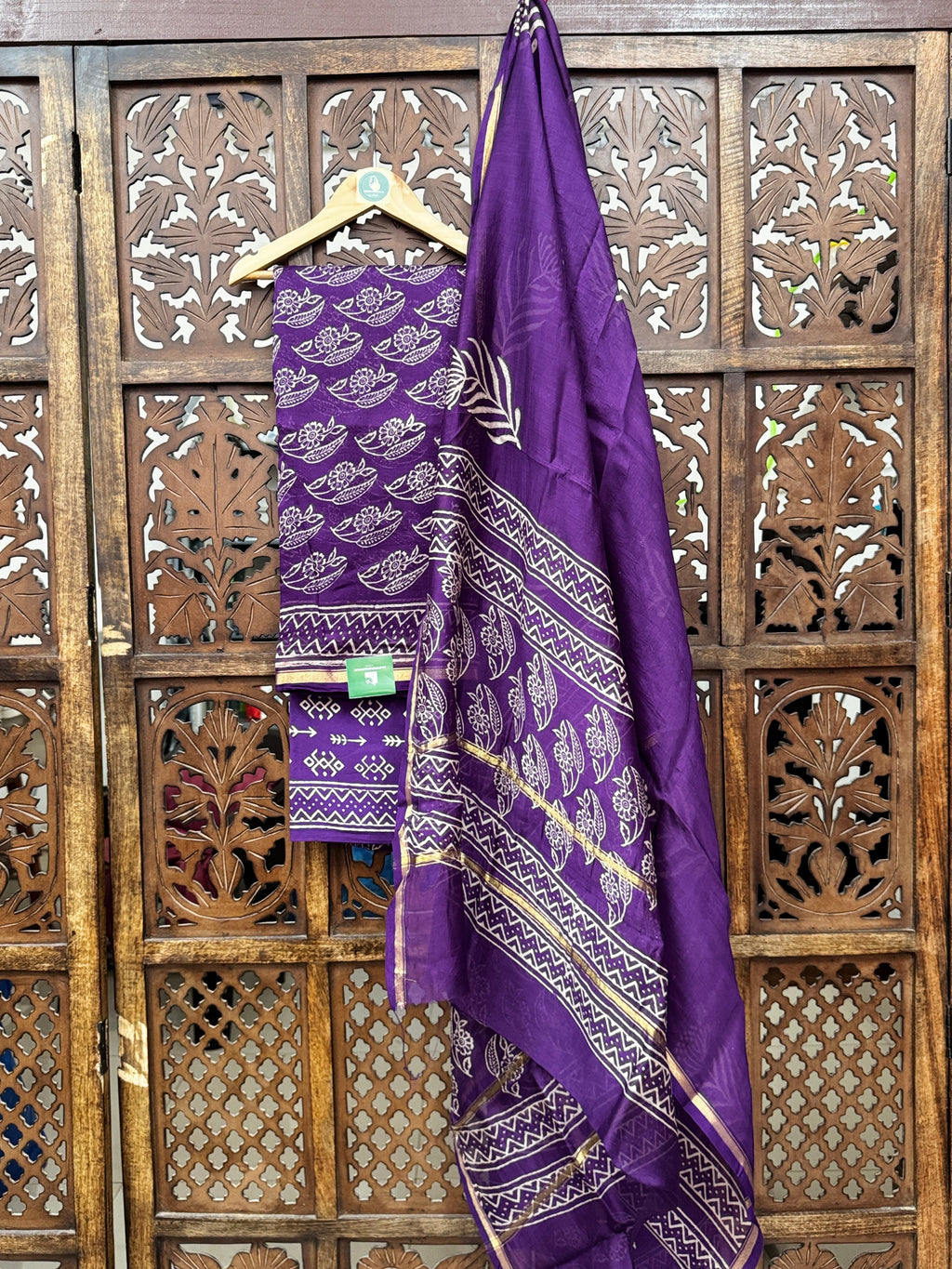 Regal Plum Hand-Block Chanderi Silk Unstitched Suit Set HANDMADEAHOLIC BY MISHKA