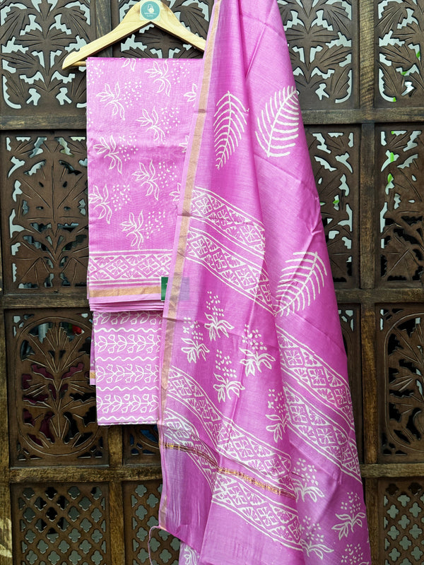 Handblock Printed Orchid Pink Chanderi Silk Suit Set HANDMADEAHOLIC BY MISHKA