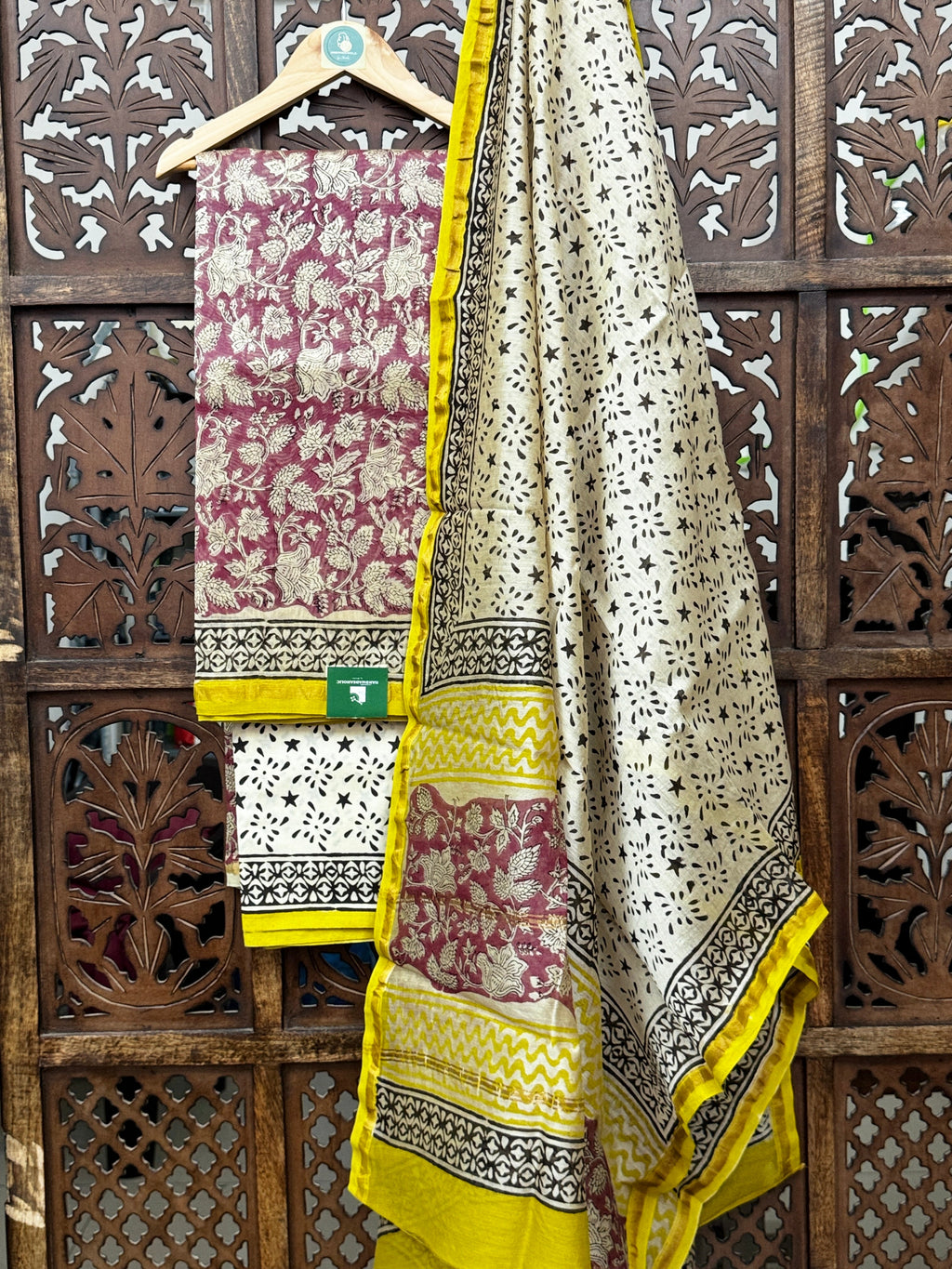 Earthy Maroon & Mustard Chanderi Silk Handblock Suit Set HANDMADEAHOLIC BY MISHKA