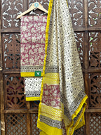 Earthy Maroon & Mustard Chanderi Silk Handblock Suit Set HANDMADEAHOLIC BY MISHKA
