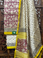 Earthy Maroon & Mustard Chanderi Silk Handblock Suit Set HANDMADEAHOLIC BY MISHKA