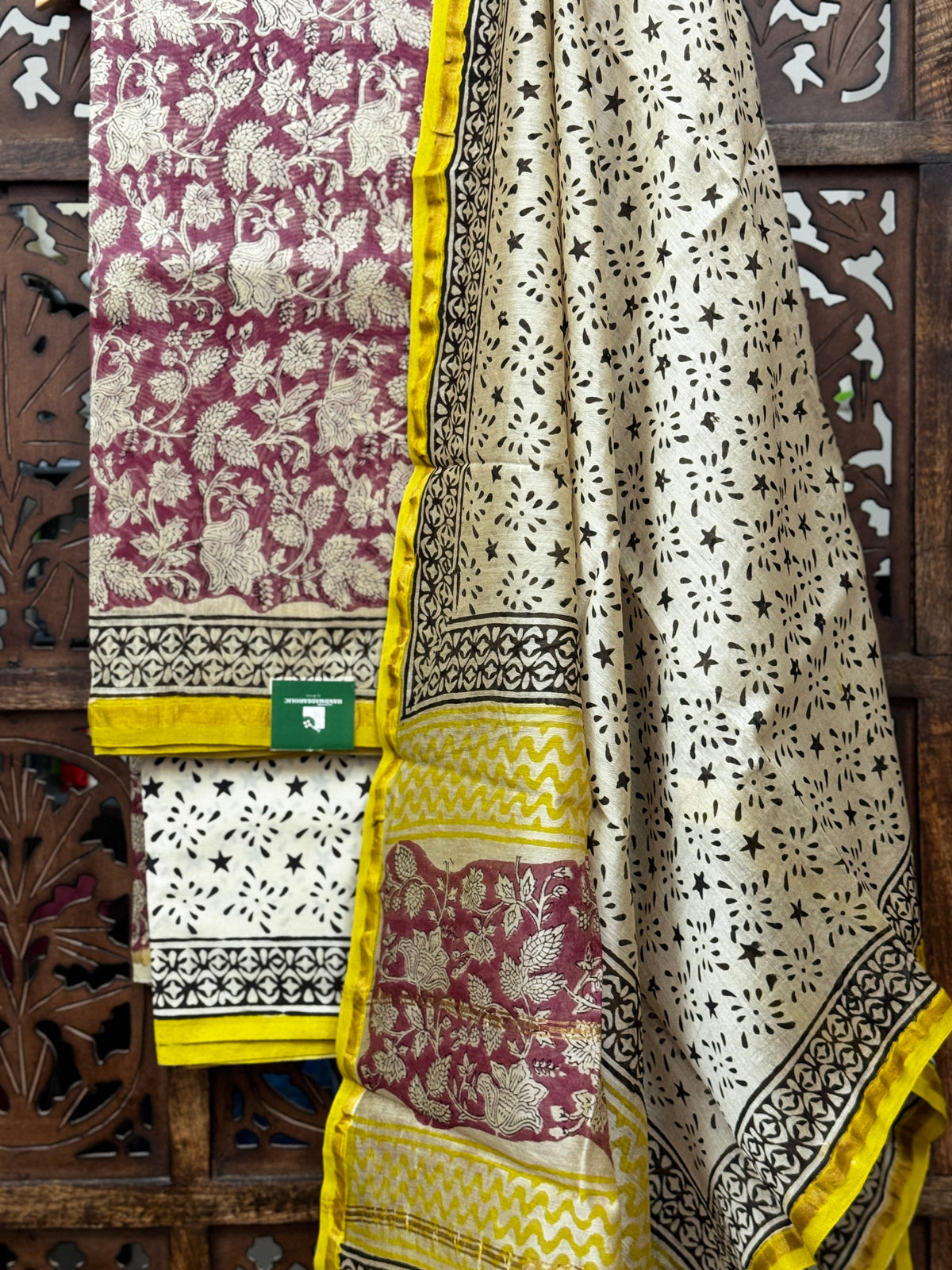 Earthy Maroon & Mustard Chanderi Silk Handblock Suit Set HANDMADEAHOLIC BY MISHKA