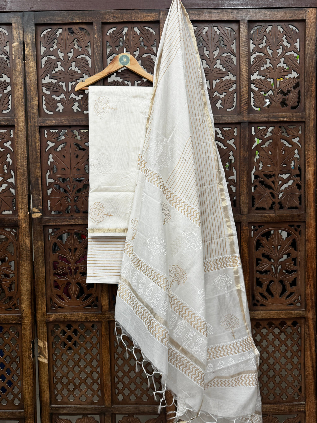 Ethereal Ivory Chanderi Silk Handblock Suit Set HANDMADEAHOLIC BY MISHKA