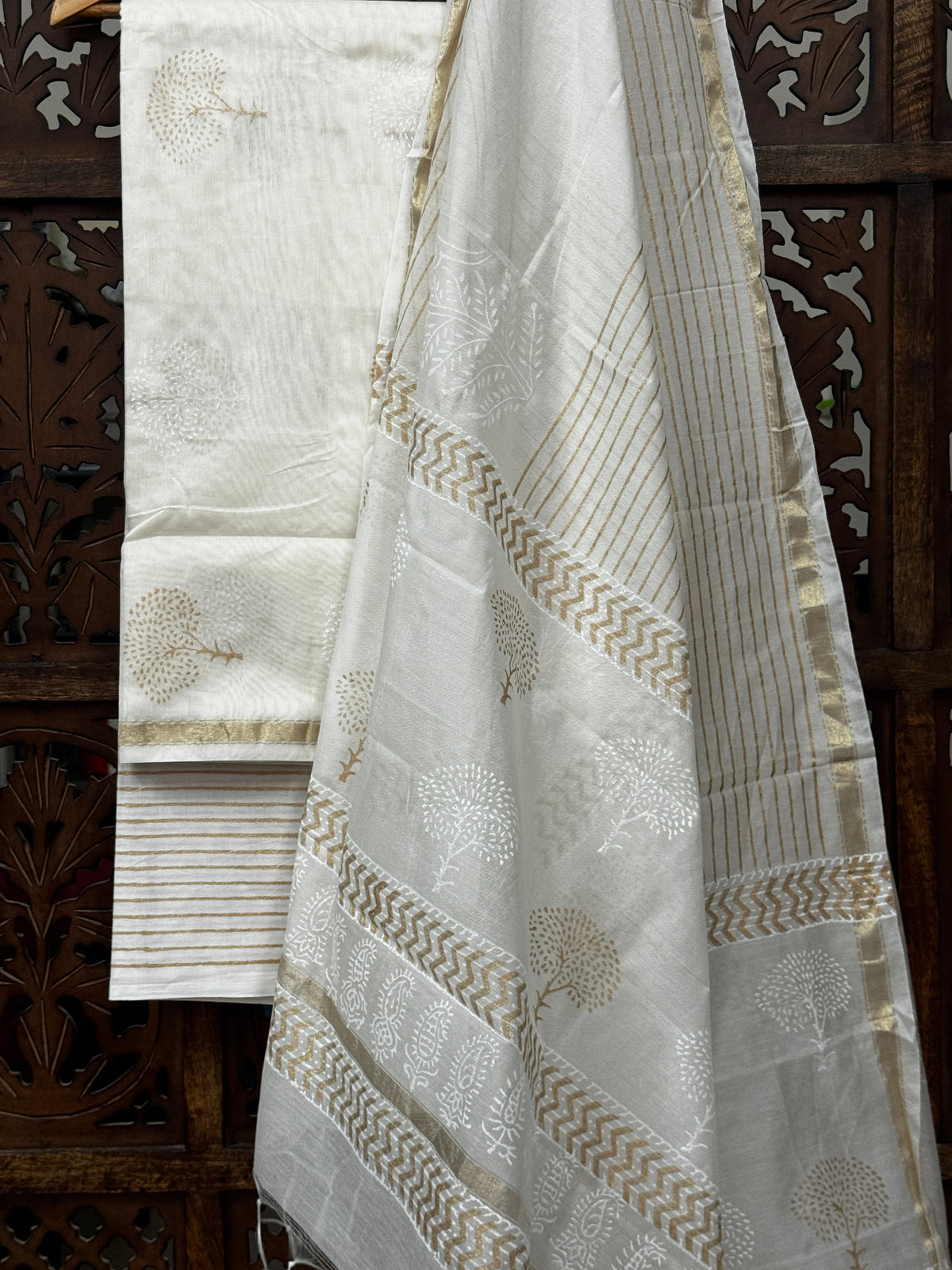 Ethereal Ivory Chanderi Silk Handblock Suit Set HANDMADEAHOLIC BY MISHKA