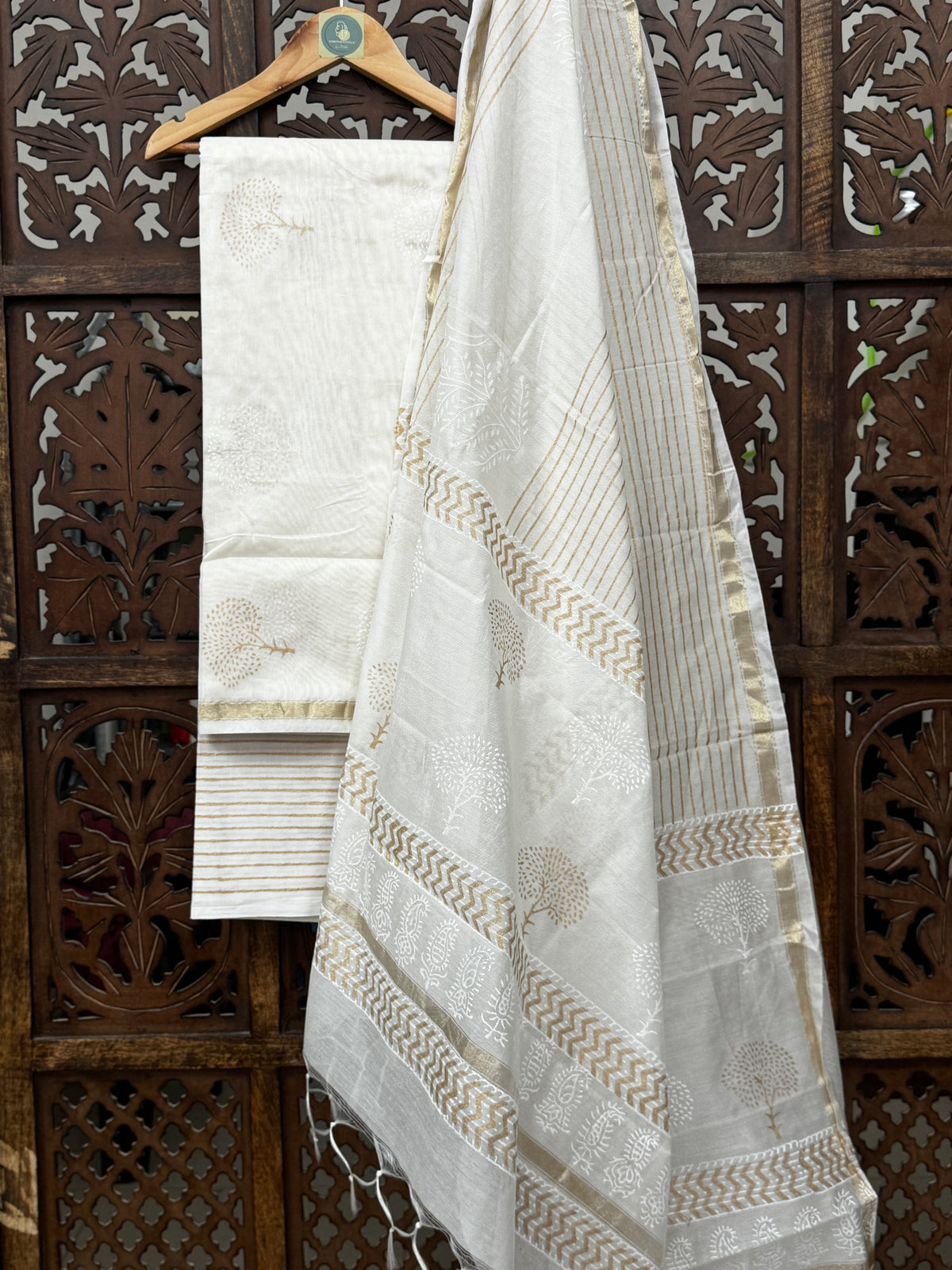 Ethereal Ivory Chanderi Silk Handblock Suit Set HANDMADEAHOLIC BY MISHKA