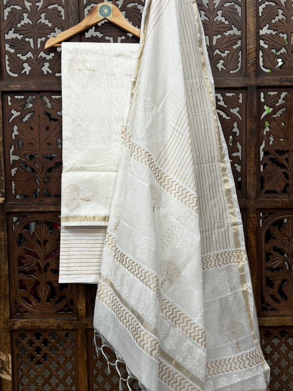 Ethereal Ivory Chanderi Silk Handblock Suit Set HANDMADEAHOLIC BY MISHKA