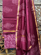 Regal Wine Handblock Chanderi Silk Unstitched Suit Set with Zari Border HANDMADEAHOLIC BY MISHKA