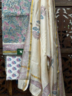 Pastel Floral Elegance – Handblock Printed Chanderi Silk Suit Set with Zari Border HANDMADEAHOLIC BY MISHKA
