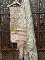 Handblock Floral Chanderi Silk Suit Set – Mustard & Blush Pink HANDMADEAHOLIC BY MISHKA