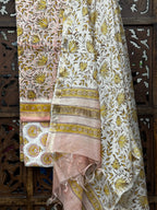 Handblock Floral Chanderi Silk Suit Set – Mustard & Blush Pink HANDMADEAHOLIC BY MISHKA