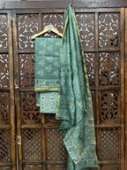 Sage Sage: Handblock Chanderi Silk Unstitched Suit Set HANDMADEAHOLIC BY MISHKA