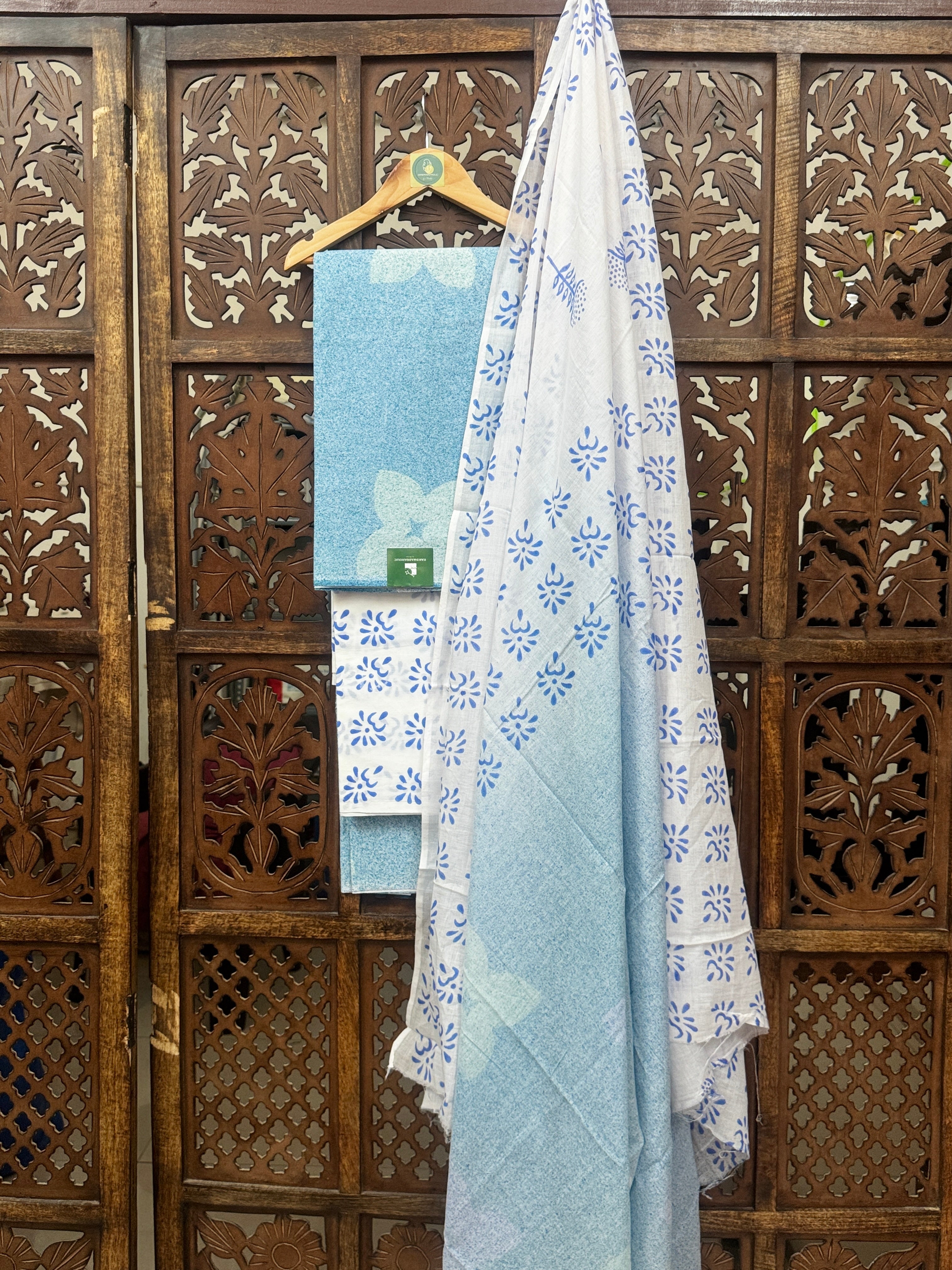 Azure Bloom: Hand-Block Printed Cotton Suit Set HANDMADEAHOLIC BY MISHKA