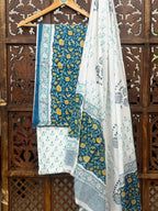 Azure Vine Teal & Mustard Floral Ensemble Handblock Cotton Suit Set HANDMADEAHOLIC BY MISHKA