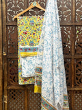 Sun-Kissed Marigold: Handblock Printed Cotton Unstitched Suit Set (3-Piece) HANDMADEAHOLIC BY MISHKA