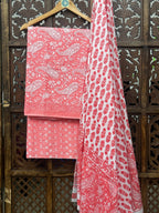 Blush Coral Paisley Handblock Cotton Unstitched Suit Set HANDMADEAHOLIC BY MISHKA