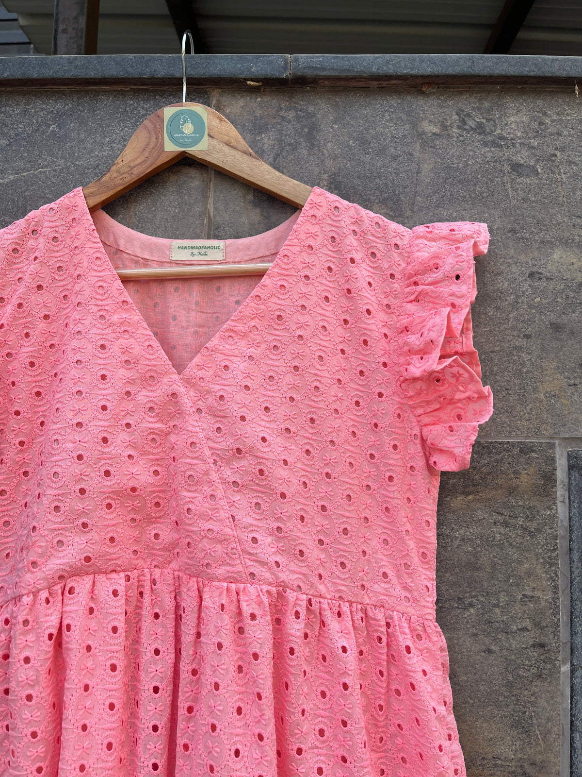 PEACH SCHIFFLY KURTIES HANDMADEAHOLIC BY MISHKA