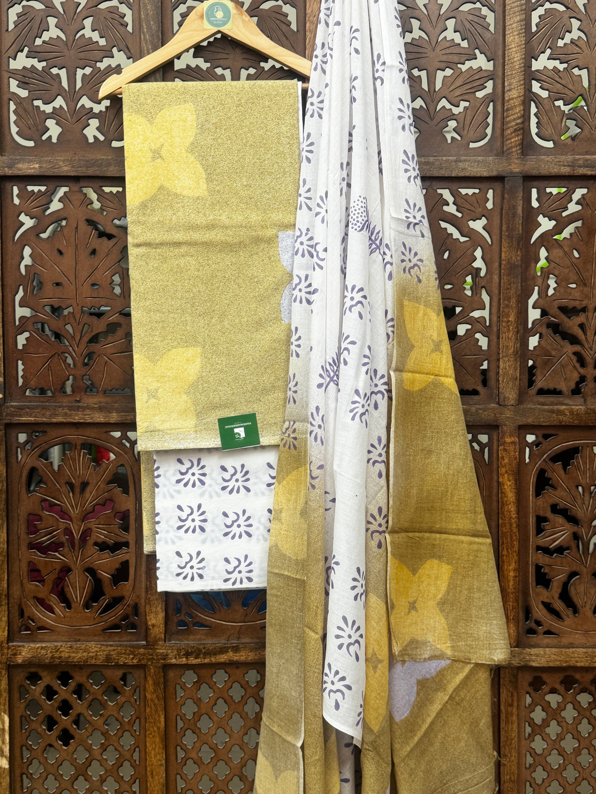 Olive & Mustard Floral Handblock Cotton Suit Set HANDMADEAHOLIC BY MISHKA