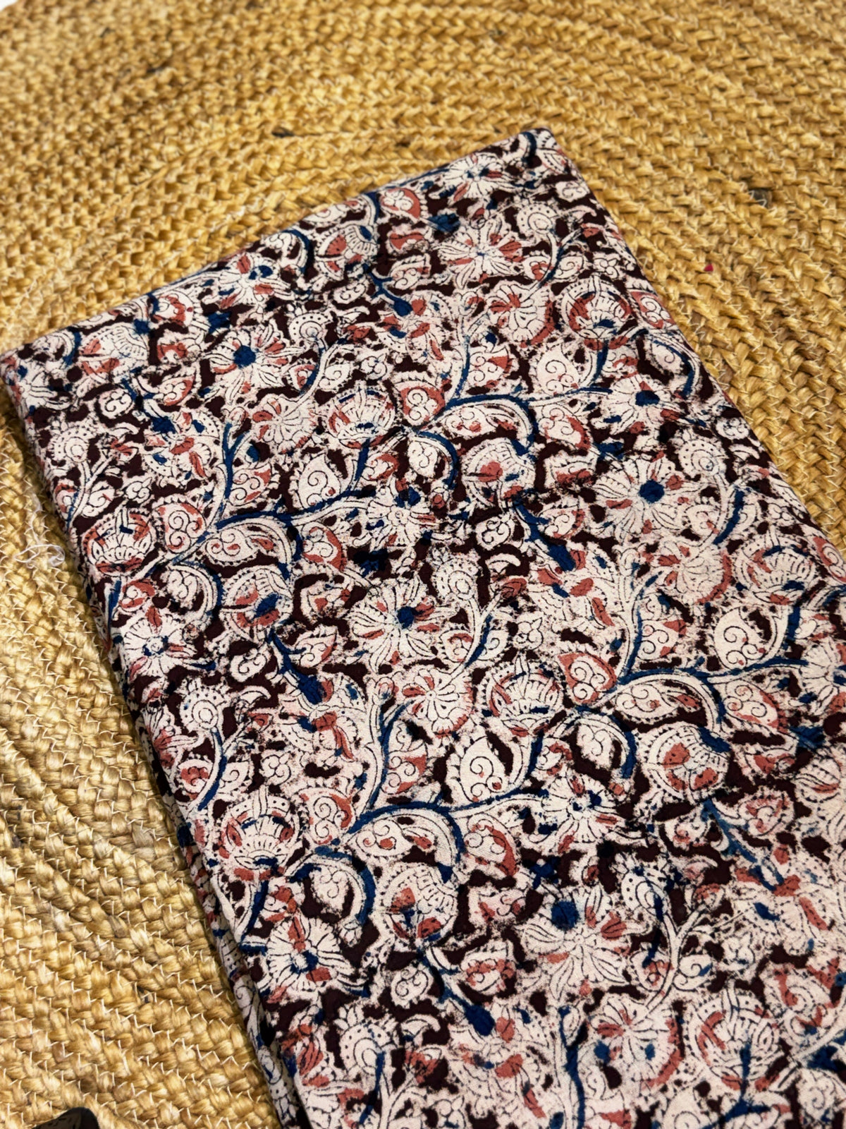 Artisan-Crafted Kalamkari Hand-Block Printed Cotton Fabric – Earthy Floral Vine HANDMADEAHOLIC BY MISHKA