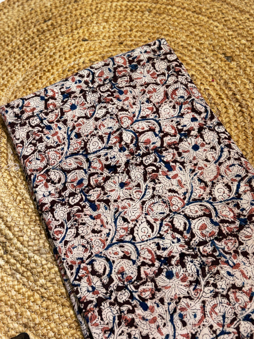 Artisan-Crafted Kalamkari Hand-Block Printed Cotton Fabric – Earthy Floral Vine HANDMADEAHOLIC BY MISHKA